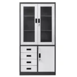 Dulap birou cu 4 sertare si usi vitrate 185x40x90 cm, grafitgri_img_01
