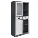 Dulap birou cu 2 sertare si usi vitrate 185x40x90 cm, grafitgri_img_03