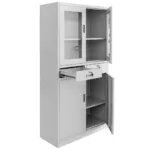 Dulap birou cu 2 sertare si usi vitrate 185x40x90 cm, gri_img_02