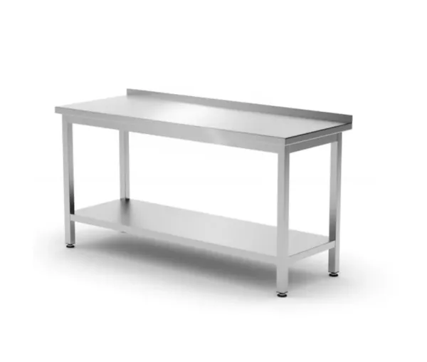 Masa de lucru inox cu raft, 1200x600x(H)850 mm, pentru perete, Budget Line_img_00