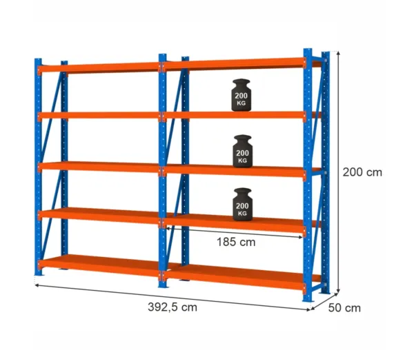 Raft de depozitare metalic, 10 polite, 200x392x50 cm, capacitate 200 kg_img_00