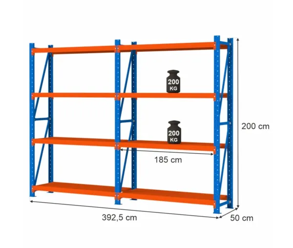 Raft de depozitare metalic, 8 polite, 200x392x50 cm, capacitate 200 kg_img_00