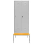 Dulap BHP vestiar pe baza cu banca, 2 usi, cu compartimente, S-80 cm, gri, 80x80x223 cm_img_01
