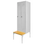 Dulap BHP vestiar pe baza cu banca cu compartimente, 2 usi, S-60 cm, gri, 60x80x223 cm_img_01