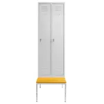 Dulap BHP vestiar pe baza cu banca cu compartimente, 2 usi, S-60 cm, gri, 60x80x223 cm_img_02