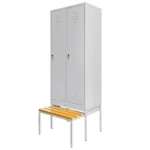 Dulap BHP vestiar pe baza cu banca extensibila si compartimente, 2 usi, S-80 cm, gri, 80x80x223 cm_img_02