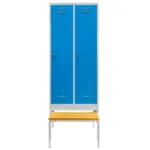 Dulap BHP vestiar pe baza cu banca extensibila si compartimente, 2 usi, S-80 cm, grialbastru, 80x80x223 cm_img_01