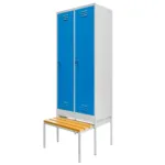 Dulap BHP vestiar pe baza cu banca extensibila si compartimente, 2 usi, S-80 cm, grialbastru, 80x80x223 cm_img_02