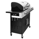 Gratar de gradina pe gaz 6+1 cu blat lateral si capac inox 141x48x110 cm_img_02