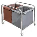 Carucior de rufe pentru hotel, 2 compartimente, inox, gri-maro, 90x60x85 cm_img_00