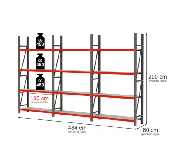 Raft metalic 12 polite, inaltime 200 cm, lungime 484 cm, adancime 60 cm, capacitate 450 kg_img_00