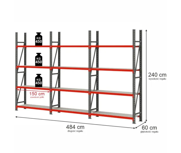 Raft metalic 12 polite, inaltime 240 cm, lungime 484 cm, adancime 60 cm, capacitate 450 kg_img_00