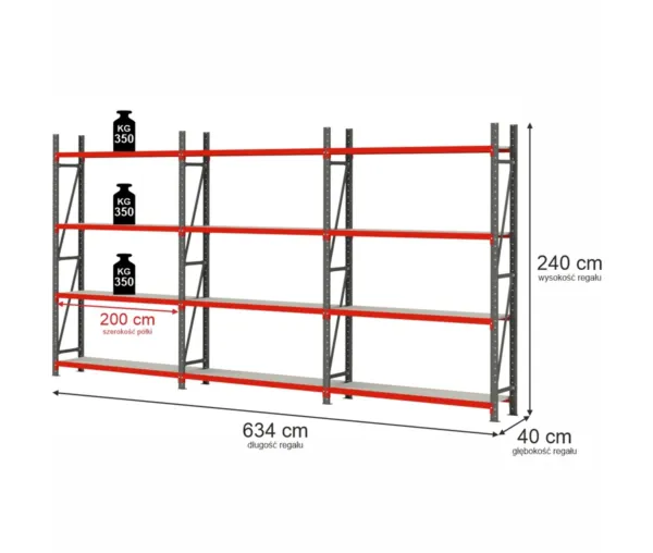 Raft metalic 12 polite, inaltime 240 cm, lungime 634 cm, adancime 40 cm, capacitate 350 kg_img_00