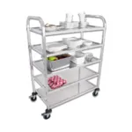 Carucior inox servire 5 rafturi, cadru patrat, dimensiuni 105x50x132 cm, roti blocabile_img_02