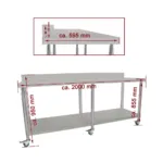 Masa gastro inox cu 6 picioare cu roti si spatar 2000x595x950 mm, 150 kg_img_03