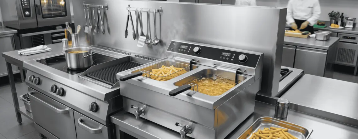 curățare friteuză profesională într-o bucătărie HoReCa modernă