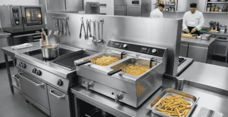 curățare friteuză profesională într-o bucătărie HoReCa modernă