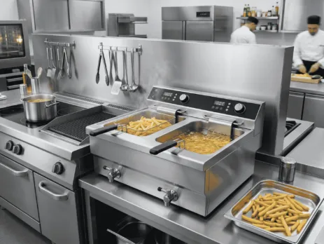 curățare friteuză profesională într-o bucătărie HoReCa modernă