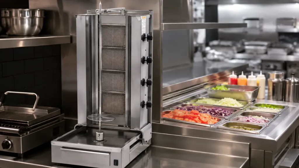 Echipamente Fast Food cu aparat shaorma profesional pentru servire rapidă