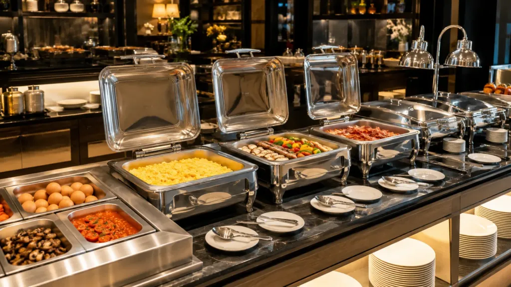 echipamente mic dejun hotelier cu bain marie și chafing dish