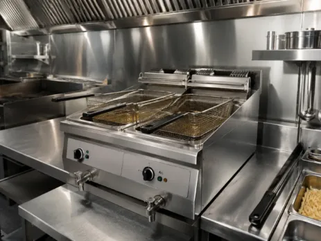 Friteuză profesională pentru fast-food într-o bucătărie comercială