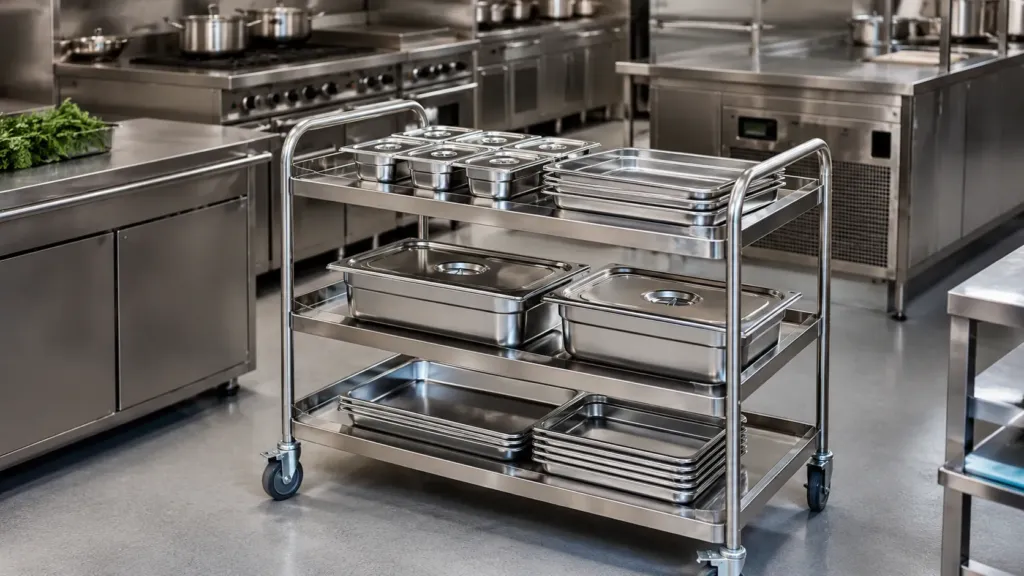 Inox HoReCa carucior inox pentru transport tavi si recipiente GN