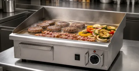 grătar profesional fry top în bucătărie HoReCa modernă