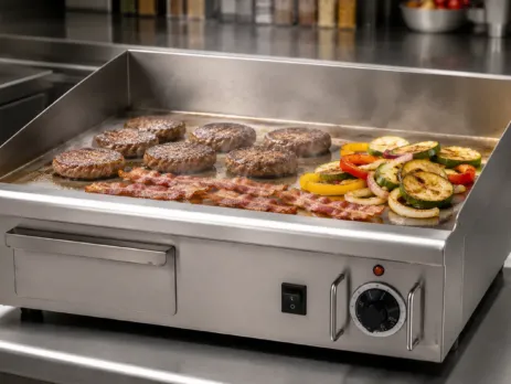 grătar profesional fry top în bucătărie HoReCa modernă