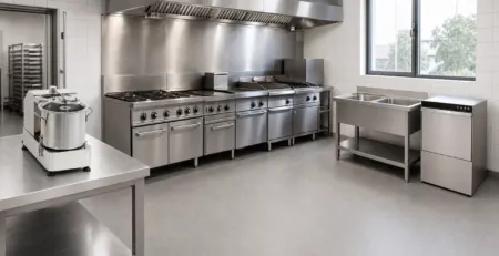 horeca ce inseamna bucătărie profesională HoReCa cu zone de preparare, gătire și spălare