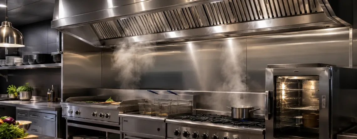 Hotă profesională pentru ventilația unei bucătării de restaurant