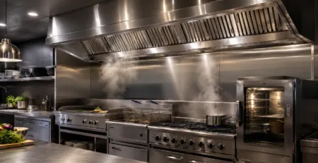 Hotă profesională pentru ventilația unei bucătării de restaurant