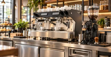 Stație profesională de cafea cu espressor, râșniță și modul inox