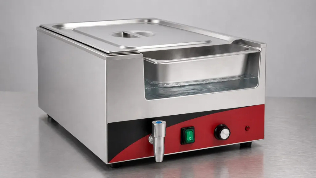 Recipient GN încălzit indirect de o baie de apă într-un bain-marie