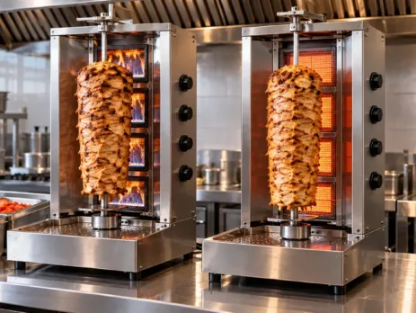 Aparat kebab gaz sau electric într-o bucătărie profesională