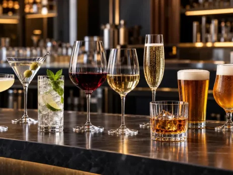 Pahare de cocktail și vin pe o stație de bar profesională