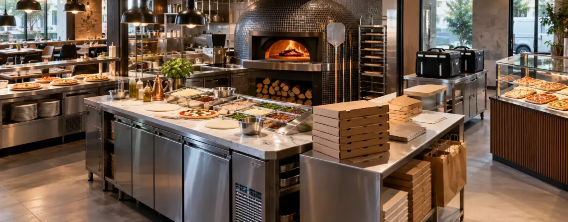 Pizzerie profesională cu zone pentru servire, takeaway și delivery