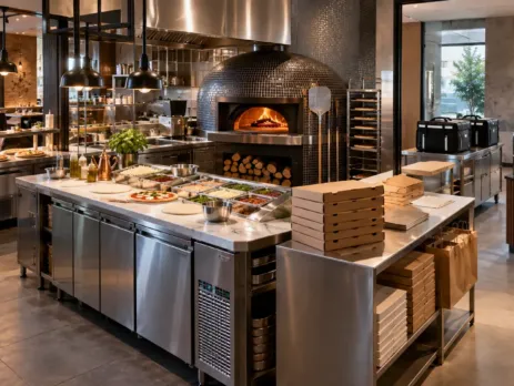 Pizzerie profesională cu zone pentru servire, takeaway și delivery