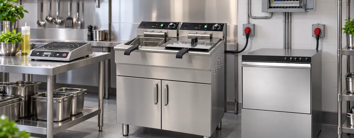 Tablou electric și echipamente HoReCa pregătite pentru verificare.