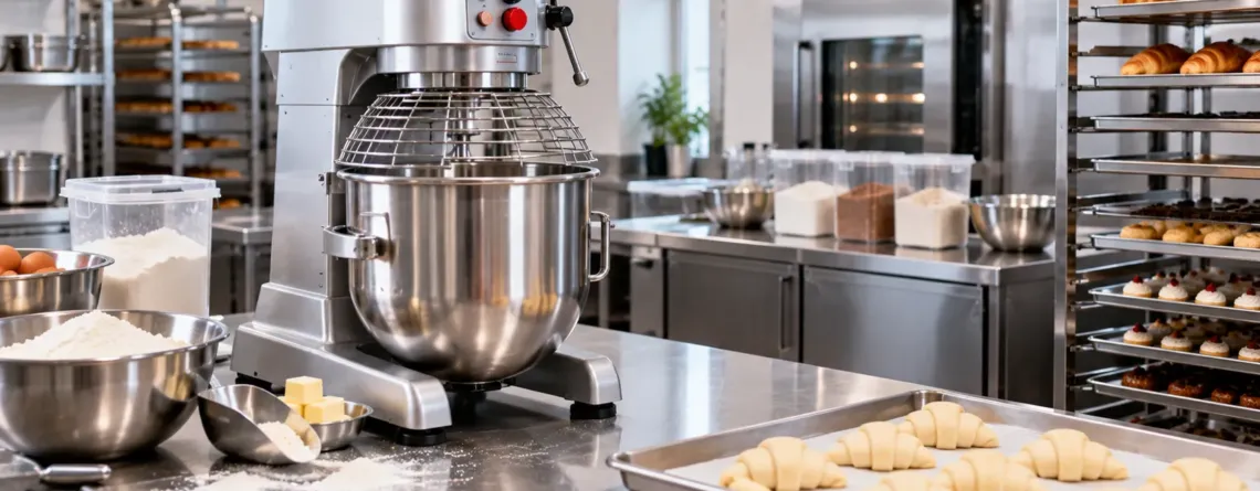 Mixer planetar profesional într-un laborator de patiserie