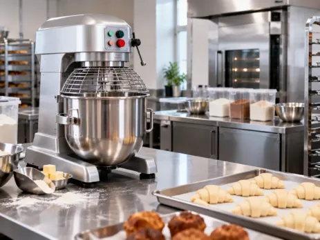 Mixer planetar profesional într-un laborator de patiserie