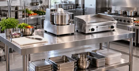 Post de lucru HoReCa cu masă inox și echipamente countertop