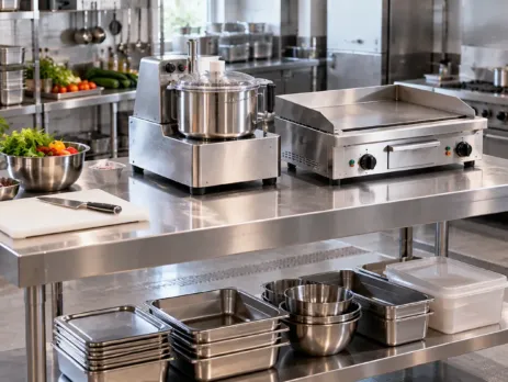 Post de lucru HoReCa cu masă inox și echipamente countertop