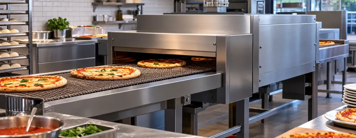 Cuptor tunel cu bandă într-o pizzerie profesională