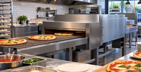 Cuptor tunel cu bandă într-o pizzerie profesională