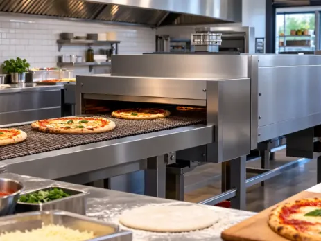 Cuptor tunel cu bandă într-o pizzerie profesională