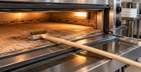 Curățarea vetrei unui cuptor profesional de pizza