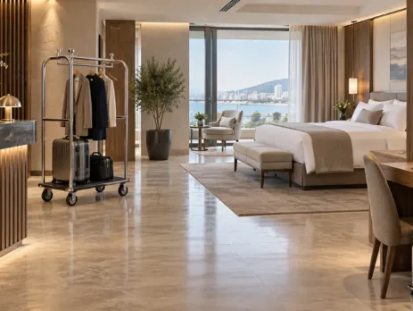 Recepție și cameră de hotel cu dotări pentru confortul oaspeților