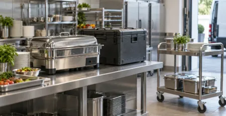 Stație de catering pregătită pentru transport și servire