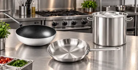 Tigaie wok, tigaie inox și oală profesională pe banc HoReCa