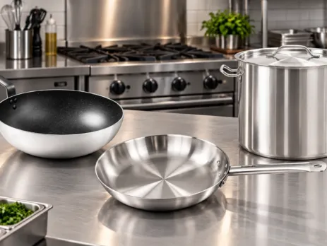 Tigaie wok, tigaie inox și oală profesională pe banc HoReCa